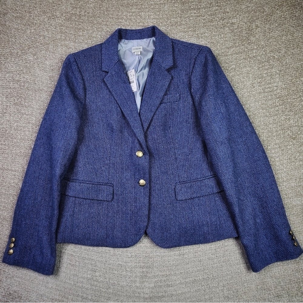 J. Crew Blue Herringbone Blazer with Gold Buttons